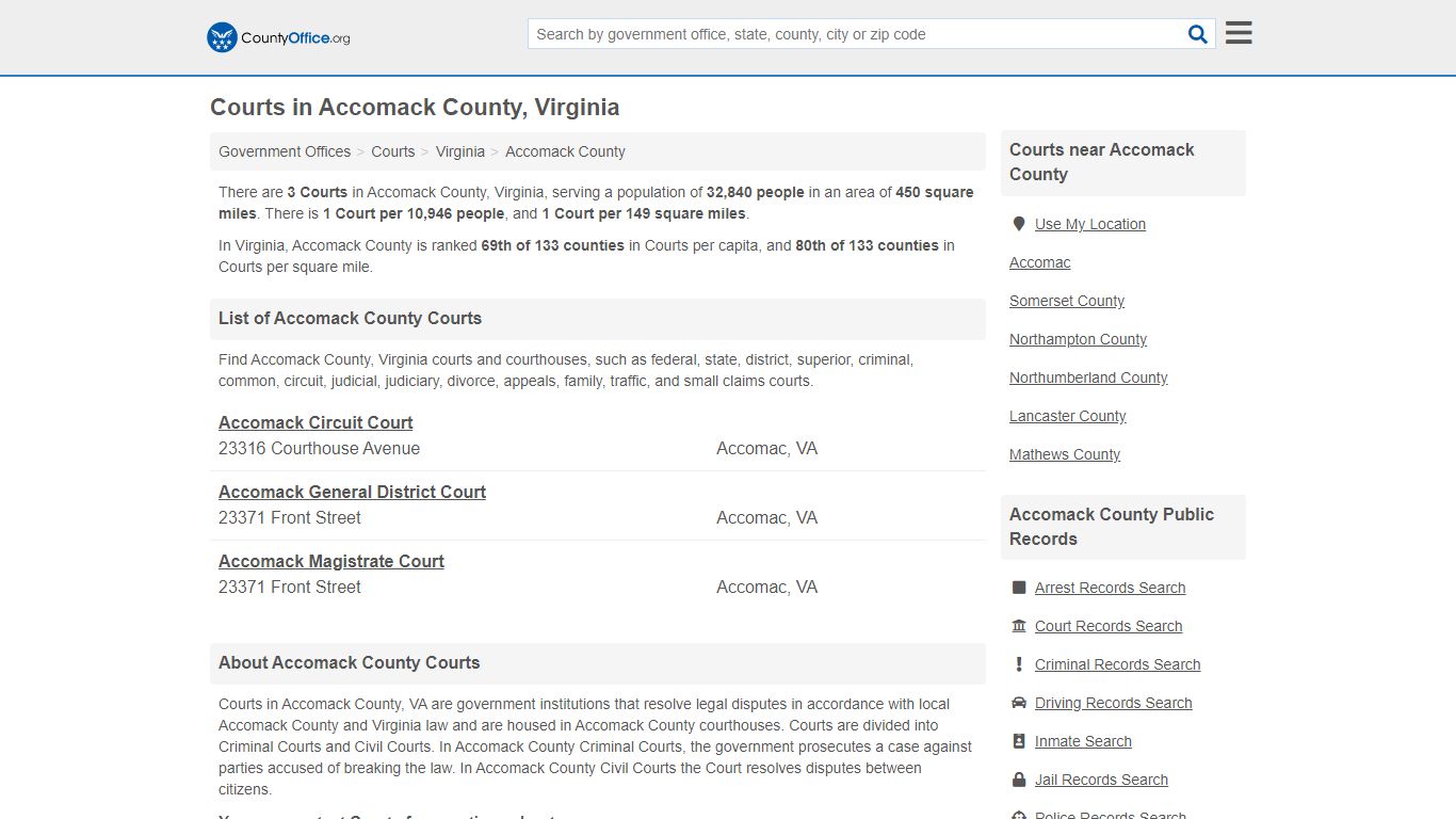 Courts - Accomack County, VA (Court Records & Calendars)