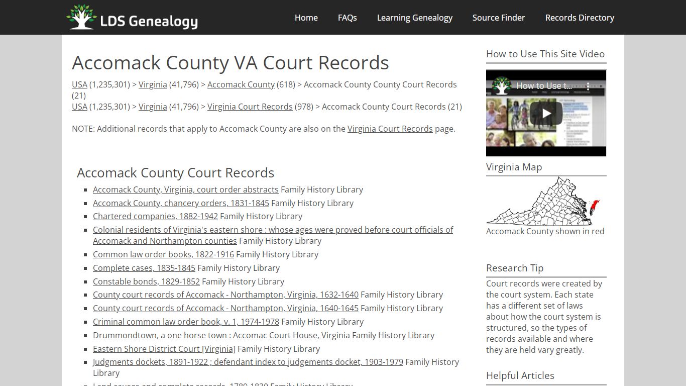 Accomack County VA Court Records - LDS Genealogy